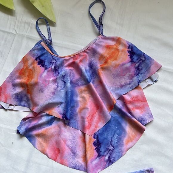 ⭐️FLARED Ruffle Tankini Top High Waisted Ruched Bottom Bikini Set⭐️ - Picture 2 of 6